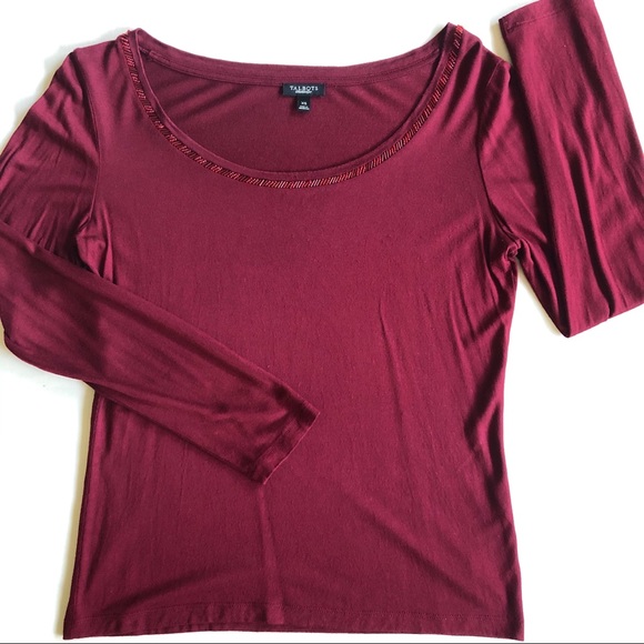 Talbots Beaded Scoop Neck Dark Burgundy Top XS - Picture 11 of 12